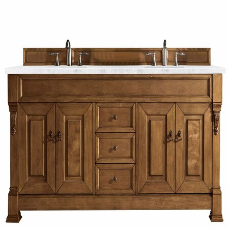 JAMES MARTIN VANITIES Brookfield 72in Double Vanity, Country Oak w/ 3 CM Arctic Fall Solid Surface Top 147-114-5771-3AF
